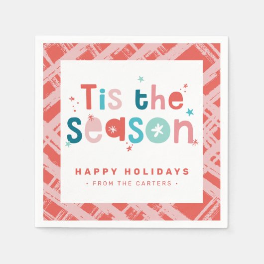 ティスザシーズンホリデートリートおもしろいはっきりした鮮やかな赤 スタンダードカクテルナプキン (正面)