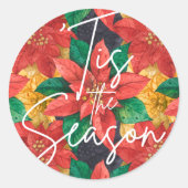 ティスザシーズンポインセチアのクリスマスホリデー ラウンドシール (正面)