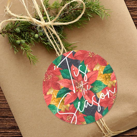 ティスザシーズンポインセチアのクリスマスホリデー ラウンドシール