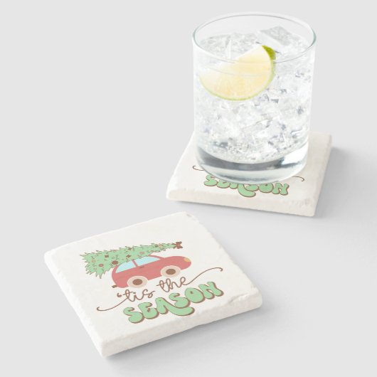 ティスザシーズンレトログルービークリスマスホリデー ストーンコースター (横)