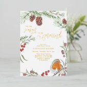 ティスザシーズンロビンウィンターブライダルシャワー金ゴールド 箔招待状 (立ち正面)