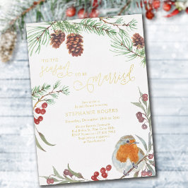 ティスザシーズンロビンウィンターブライダルシャワー金ゴールド 箔招待状