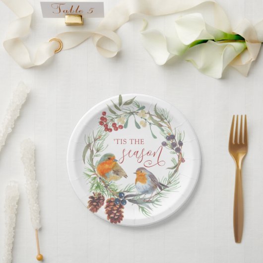 ティスザシーズン冬リースクリスマスパーティー ペーパープレート (ウェディング)