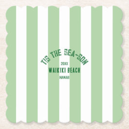 ティスザシーソンカスタムビーチクリスマスグリーンストライプ ペーパーコースター
