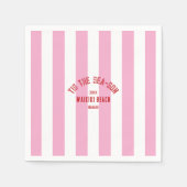 ティスザシーソンビーチカスタムクリスマスピンクストライプ スタンダードカクテルナプキン (正面)