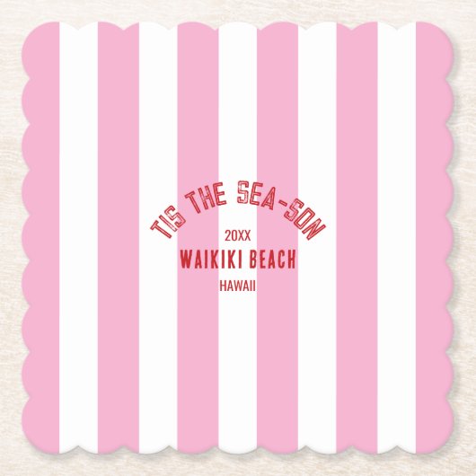 ティスザシーソンビーチカスタムクリスマスピンクストライプ ペーパーコースター (正面)