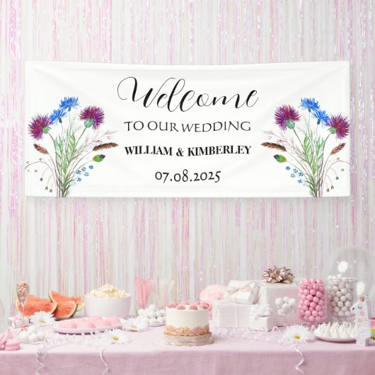 ティスルスコットランドフラワーエレガント素朴な結婚式 横断幕 (パーティー)