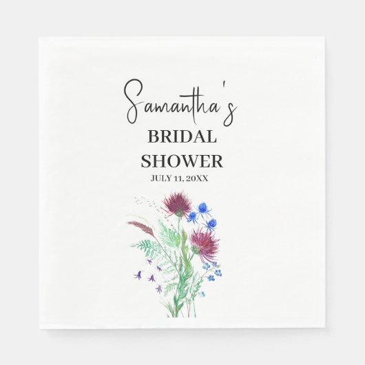 ティスルパープルフラワースコティッシュボホブライダルシャワー スタンダードランチョンナプキン (正面)