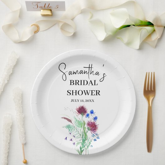 ティスルパープルフラワースコティッシュボホブライダルシャワー ペーパープレート (ウェディング)