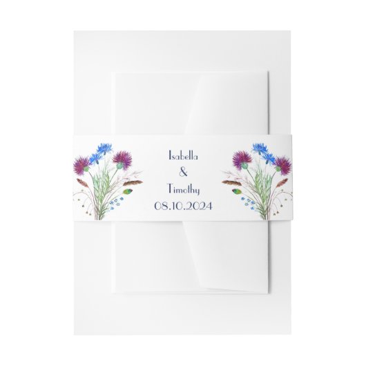 ティスルパープルフラワーズエレガントウェディング 招待状ベリーバンド (正面例)