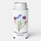 ティスルパープルフローラスコットランドウォーターカラーウェディング スリム缶クーラー (Seltzer正面)