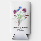 ティスルパープルフローラスコットランドウォーターカラーウェディング スリム缶クーラー (正面)