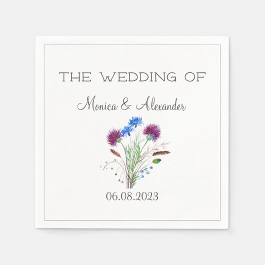 ティスルフローラスコティッシュウォーターカラーウェディングパーティー スタンダードカクテルナプキン (正面)