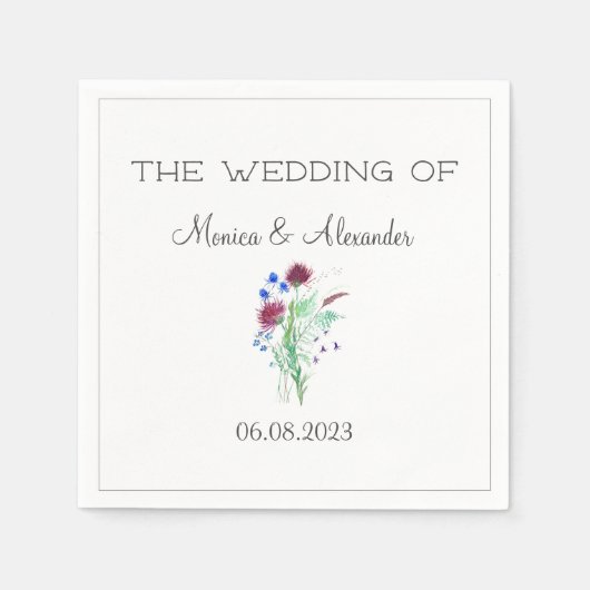 ティスルフローラスコティッシュウォーターカラーウェディングパーティー スタンダードカクテルナプキン (正面)