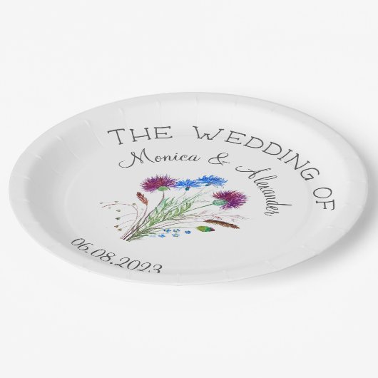 ティスルフローラスコティッシュウォーターカラーウェディングパーティー ペーパープレート (アングル)