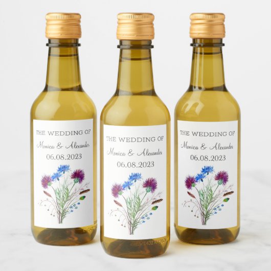 ティスルフローラスコティッシュウォーターカラーウェディングパーティー ワインラベル (ボトル)