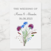 ティスルフローラスコティッシュウォーターカラーウェディングパーティー ワインラベル (シングルラベル)