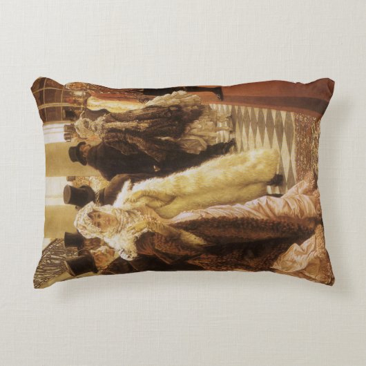 ティソによる「ファッションの女」、ビクトリア時代のヴィンテージアート アクセントクッション (正面)