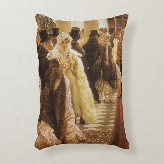 ティソによる「ファッションの女」、ビクトリア時代のヴィンテージアート アクセントクッション (正面(垂直))