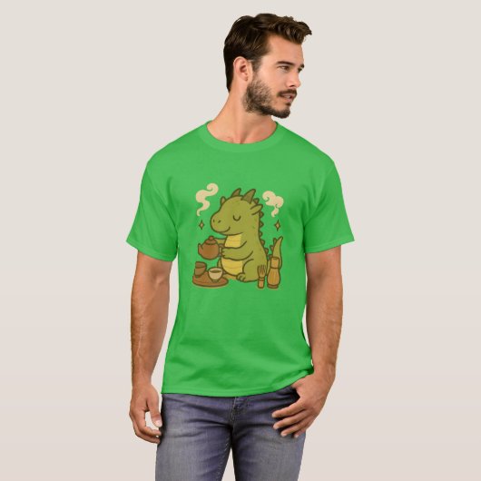 ティタイム ドラゴン もこもこ ブレンド 楽しい Tシャツ (正面フル)