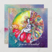 ティタニア、ピンクと黄色と青と赤のきらきら 招待状 (正面/裏面)