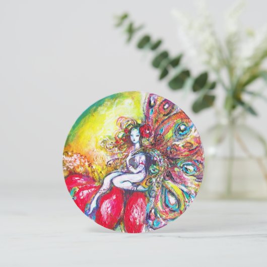 ティターニアと赤い花 , 緑黄色ピンクのスパークル 招待状 (スタンド正面)