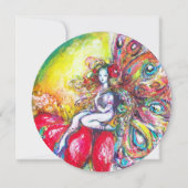 ティターニアと赤い花 , 緑黄色ピンクのスパークル 招待状 (正面)