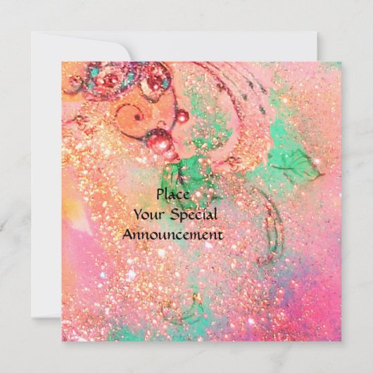 ティターニア、ピンクと黄色と青と緑と赤のきらきら 招待状 (裏面)