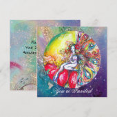 ティターニア、ピンクと黄色と青と赤のきらきら 招待状 (正面/裏面)