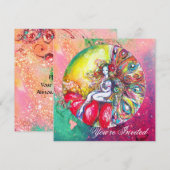 ティターニア、ピンクイエロー ブルー グリーン レッドのスパークル 招待状 (正面/裏面)