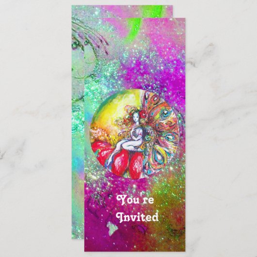 ティターニア,ピンク色の黄色の紫の青の緑の赤の輝き 招待状 (正面/裏面)