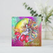 ティターニア、ピンク、黄色、青、紫、赤のきらきら 招待状 (スタンド正面)