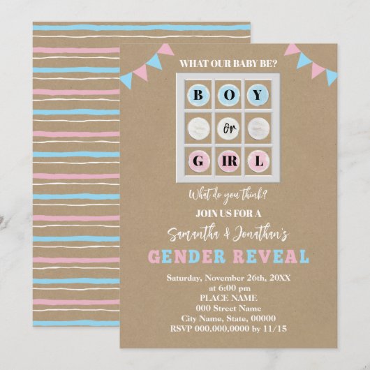 ティックタックトー ボーイ or ガール 性別発表 招待状 (正面/裏面)