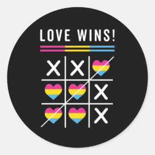 ティックタックトー 愛が勝つ LGBTQ パンセクシャル プライド ラウンドシール