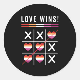 ティックタックトー 愛が勝つ LGBTQ レズビアン プライド ラウンドシール