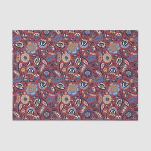 ティッシュまたはデコページ紙 – ボホはっきりしたフローラ赤 薄葉紙 (正面)