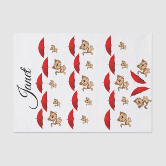 ティッシュペーパーの赤い傘猫 薄葉紙 (正面)