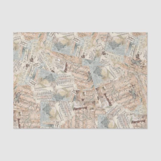 ティッシュペーパーまたはデコパージュペーパーの音楽シートのコラージュ 薄葉紙 (正面)