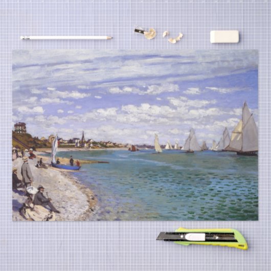 ティッシュペーパーを航海するヨットのビーチのMonetの海 薄葉紙 (クラフト)