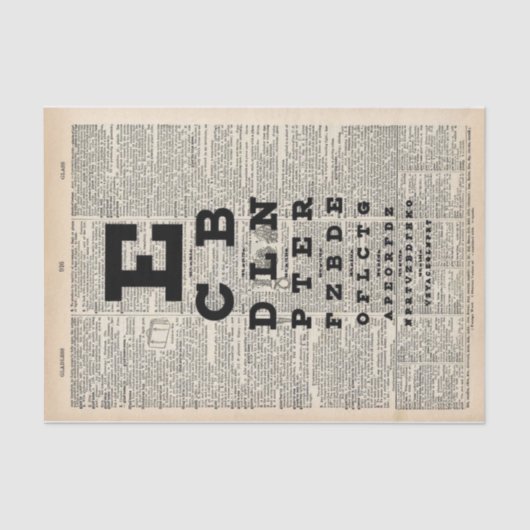 ティッシュペーパーアイチャートを辞書ページに置く 薄葉紙 (正面)