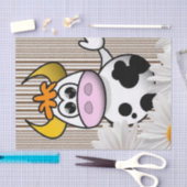 ティッシュペーパーカウブラウンストライプデイジー白フローラ 薄葉紙 (クラフト)