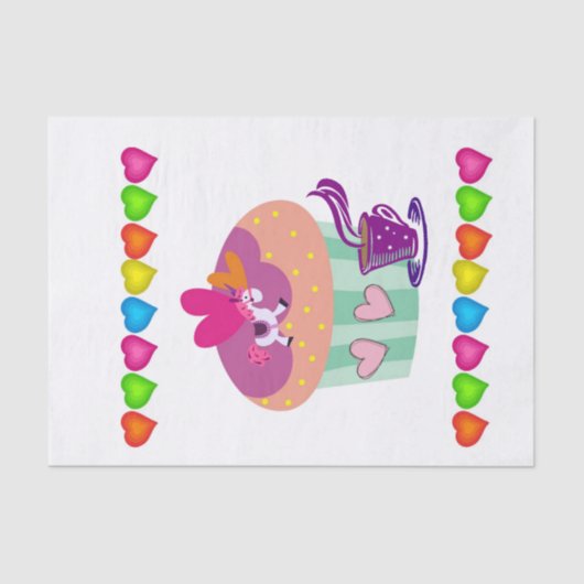 ティッシュペーパーカップケーキカラフルハート 薄葉紙 (正面)