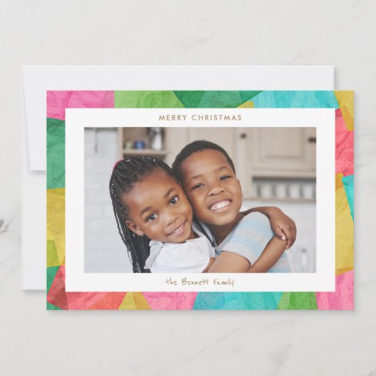 ティッシュペーパーカラフルの横のクリスマスフォト シーズンカード (正面)