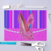 ティッシュペーパーカラフルストライプズピンクヒール 薄葉紙 (クラフト)