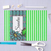 ティッシュペーパーグリーンストライプフローラ 薄葉紙 (クラフト)