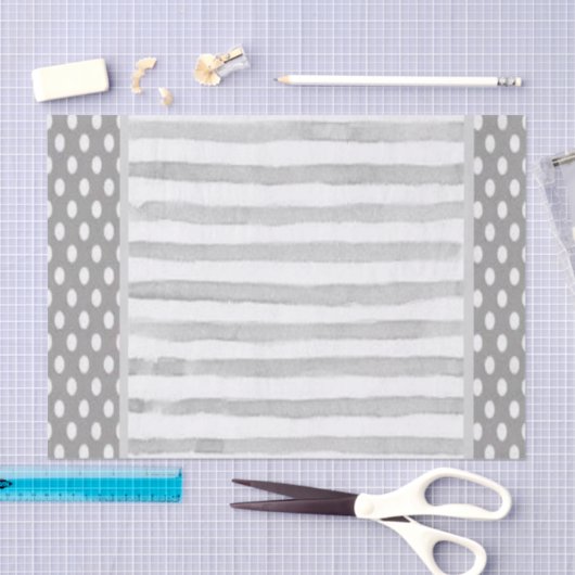 ティッシュペーパーグレイストライプ水玉模様 薄葉紙 (クラフト)