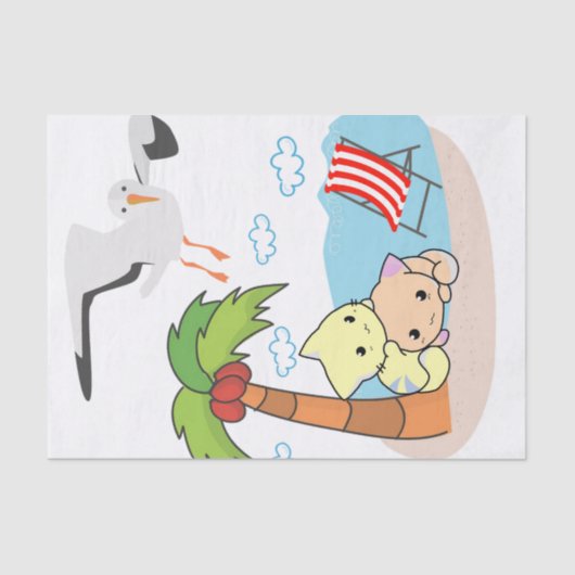 ティッシュペーパーシーガルキャットドッグパームツリービーチ 薄葉紙 (正面)