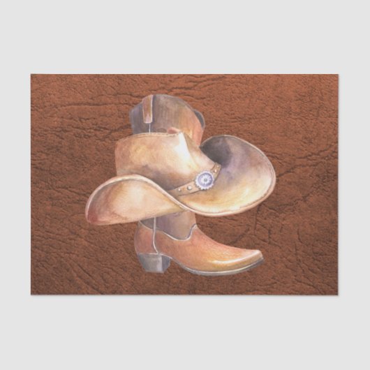 ティッシュペーパーセット(2)カウボーイハットとブーツ 薄葉紙 (正面)