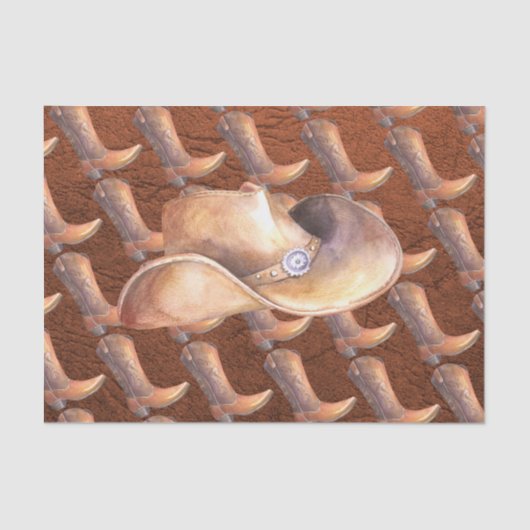 ティッシュペーパーセット(2)カウボーイハットとブーツ 薄葉紙 (正面)