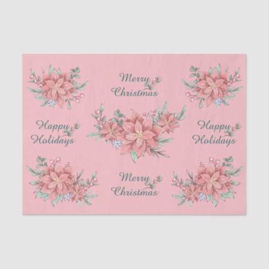 ティッシュペーパーセット(2)ピンクポインセチア・クリスマス 薄葉紙 (正面)